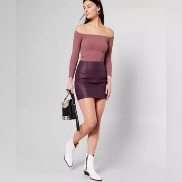 Free People Vegan Mini Skirt femme wine Sz 4 - Picture 2 of 9